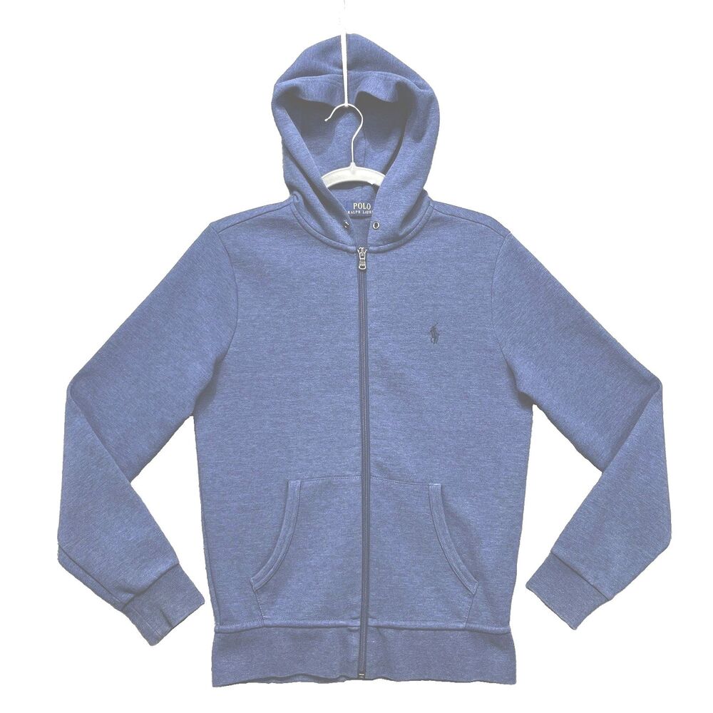 POLO RALPH LAUREN  Men's  S Light Blue Double-Knit Full-Zip Hoodie Black Pony